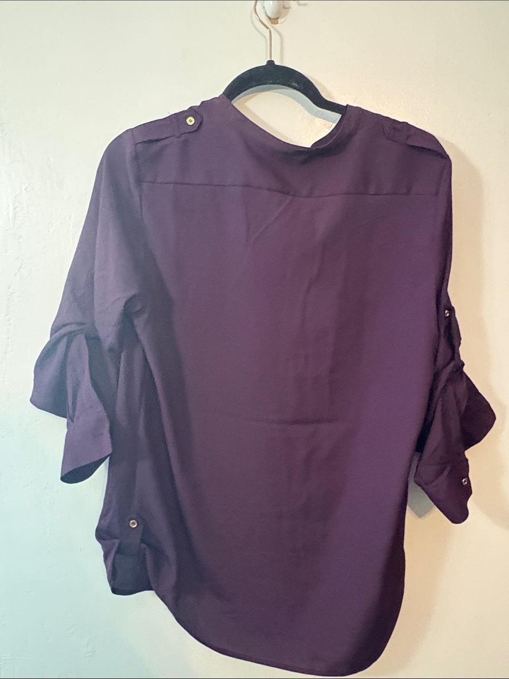 Calvin Klein Deep Plum Button-Front Blouse with Gold Zippers - Picture 3 of 5